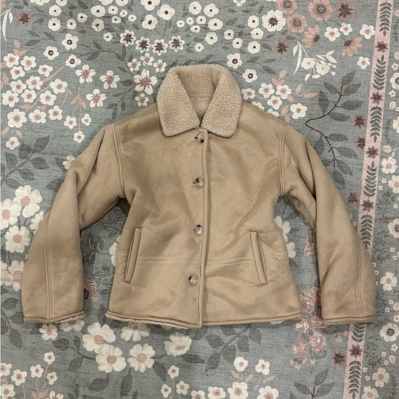 Dazy Jackets & Blazers - Beige Tan Teddy Button Up Jacket for Women
